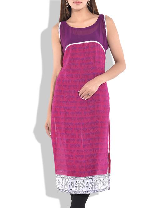 pink georgette printed kurta - 9708765 - Very Small Image - 1