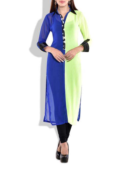 blue, green georgette sheer kurta - 9708789 - Very Small Image - 1