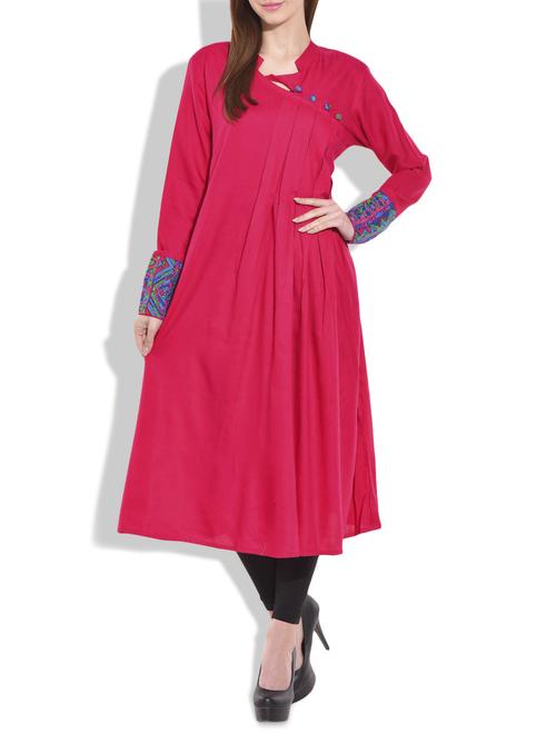 pink rayon flared kurta - 9711429 - Very Small Image - 1