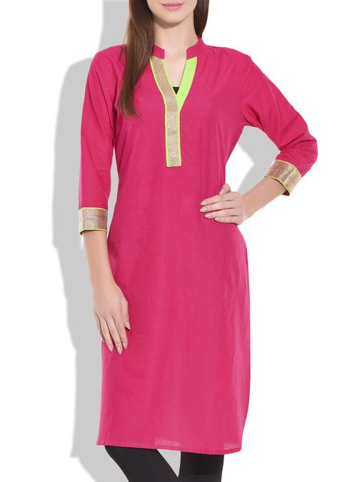 pink cotton straight kurta - 9711437 - Very Small Image - 1