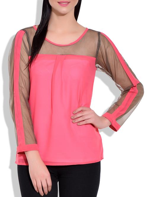 pink plain georgette net top - 9711974 - Very Small Image - 1