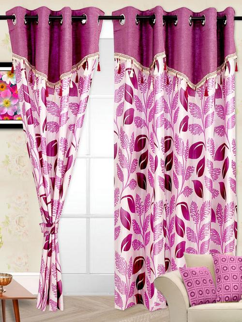 purple leaf printed window curtain - 971609 - Very Small Image - 1