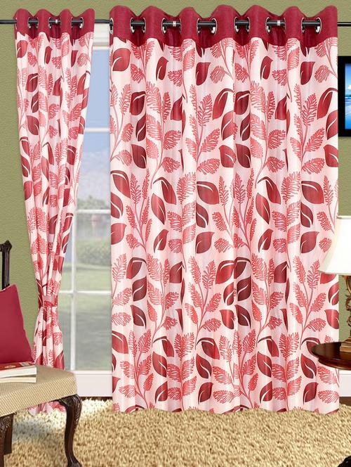 maroon and white printed polyester curtain - 971612 - Very Small Image - 1