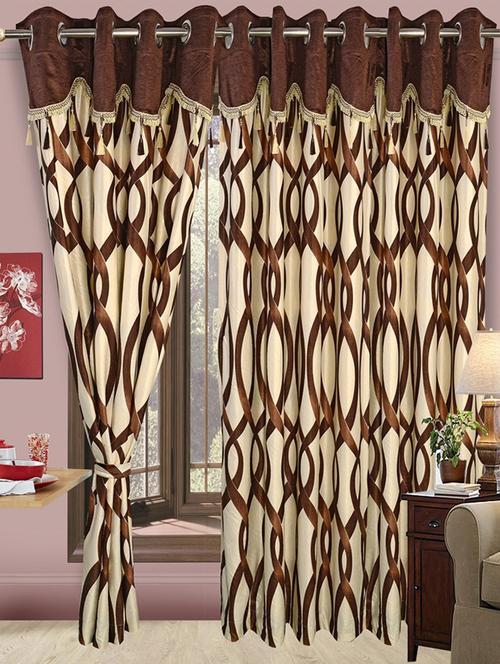 cream & brown printed curtain - 971701 - Very Small Image - 1