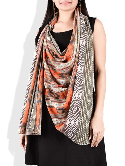 multi colour poly cotton printed scarf - 9718445 - Very Small Image - 1