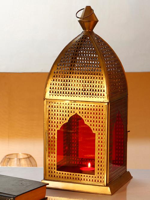 anasa metal lantern tealight candle holder golden 11 inch - 9718504 - Very Small Image - 1