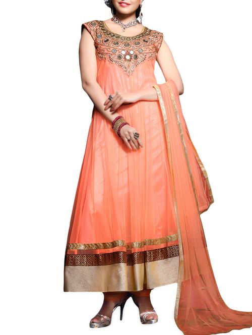 peach embroidered net dress material - 9719431 - Very Small Image - 1