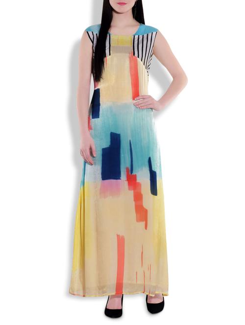 multicolored satin georgette printed maxi - 9720069 - Very Small Image - 1