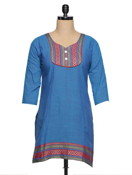 blue jaipuri woven kurti - 972171 - Very Small Image - 1
