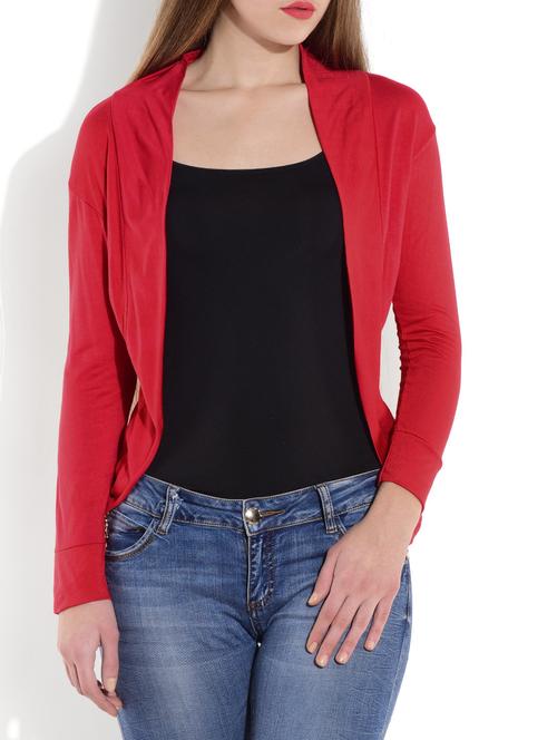red knitted viscose plain winter shrug - 9721934 - Very Small Image - 1