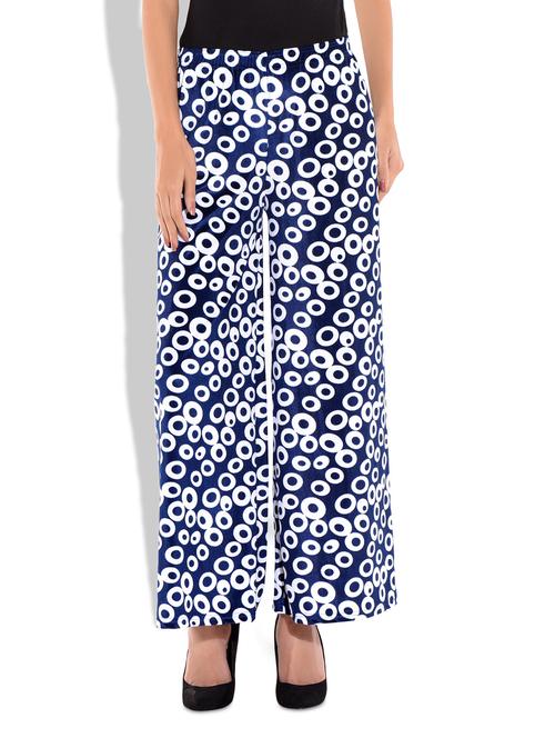 blue and white velvet printed palazzo - 9722562 - Very Small Image - 1