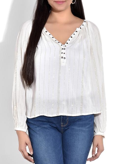 off white semi transparent rayon top - 9723364 - Very Small Image - 1