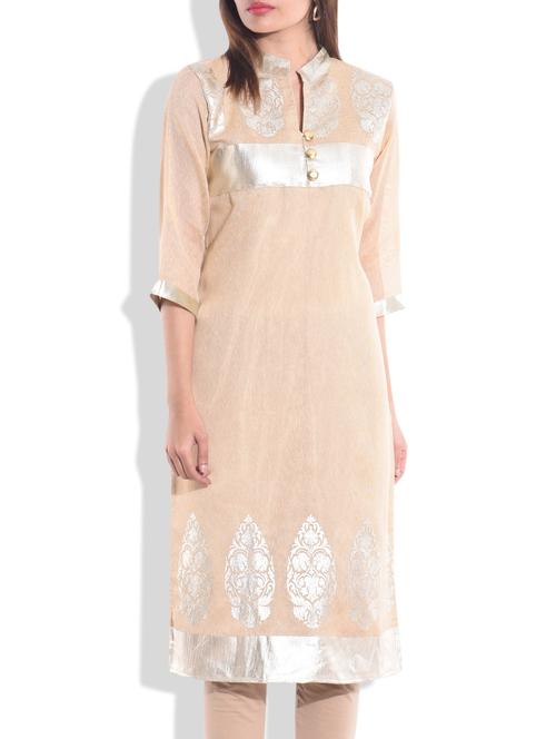 peach Block Print Kurta - 9723796 - Very Small Image - 1