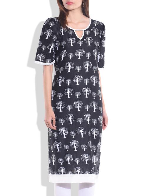 Black and White Cotton straight Kurta - 9723800 - Very Small Image - 1
