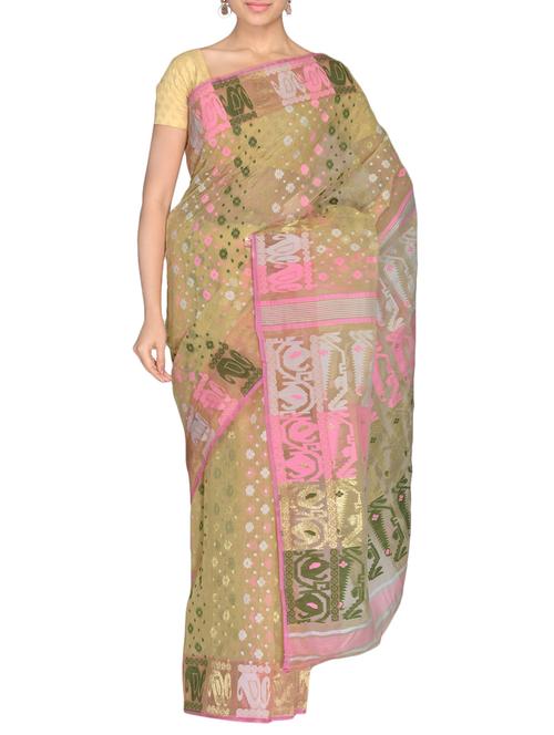 cream cotton net jamdani handwoven sari - 9723910 - Very Small Image - 1