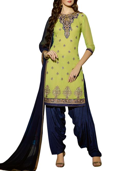 lime and blue embroidered unstitched suit set - 9727044 - Very Small Image - 1