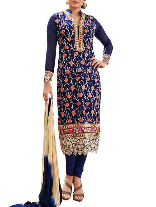 navy blue embroidered unstitched suit set - 9727100 - Very Small Image - 1
