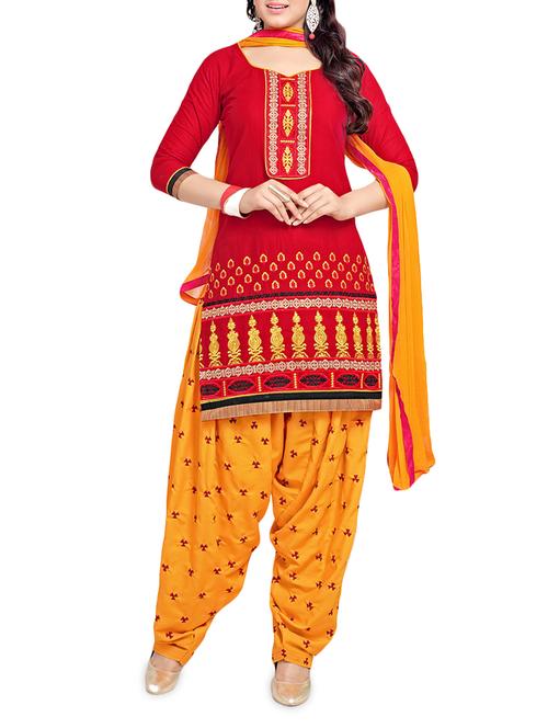 red embroidered unstitched suit set - 9728615 - Very Small Image - 1