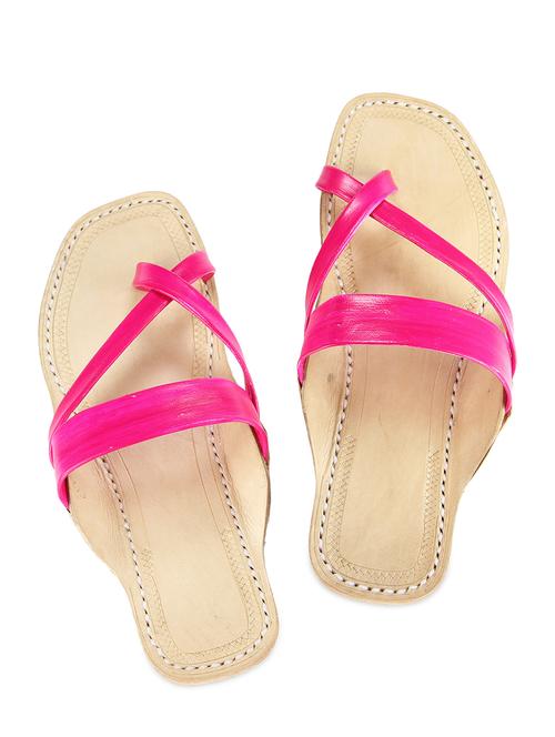 magenta leather kolhapuri flats - 9729518 - Very Small Image - 1