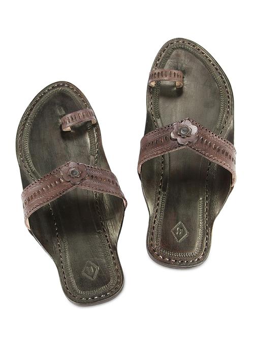 dark brown leather kolhapuri flats - 9729521 - Very Small Image - 1