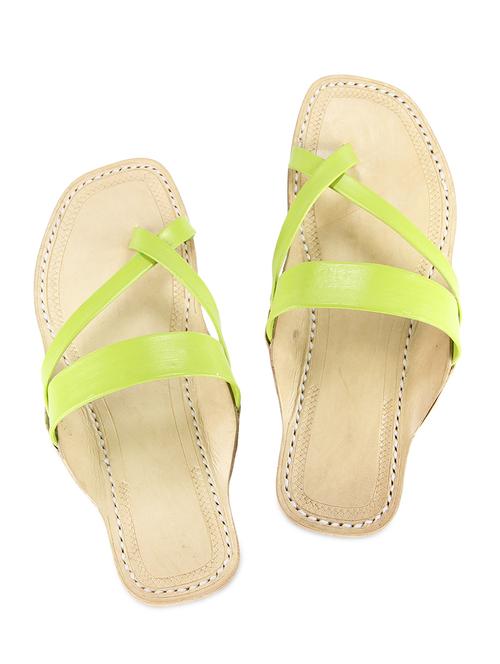 lime leather kolhapuri flats - 9729522 - Very Small Image - 1