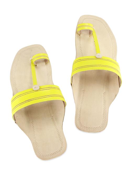 yellow leather kolhapuri flats - 9729532 - Very Small Image - 1