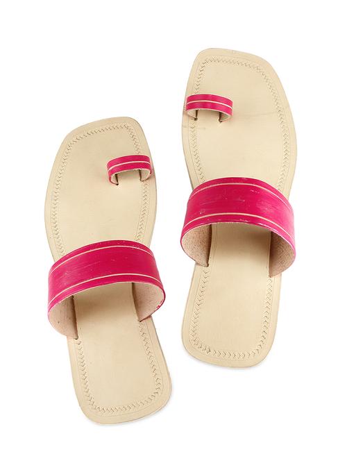 magenta leather kolhapuri slides - 9729536 - Very Small Image - 1
