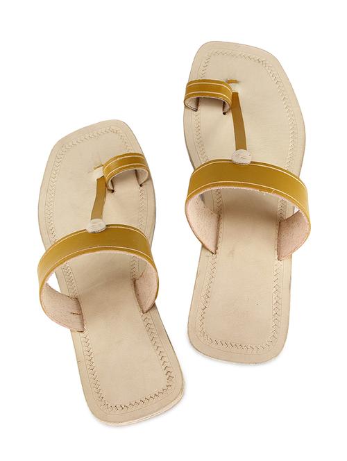 mustard leather kolhapuri slides - 9729544 - Very Small Image - 1