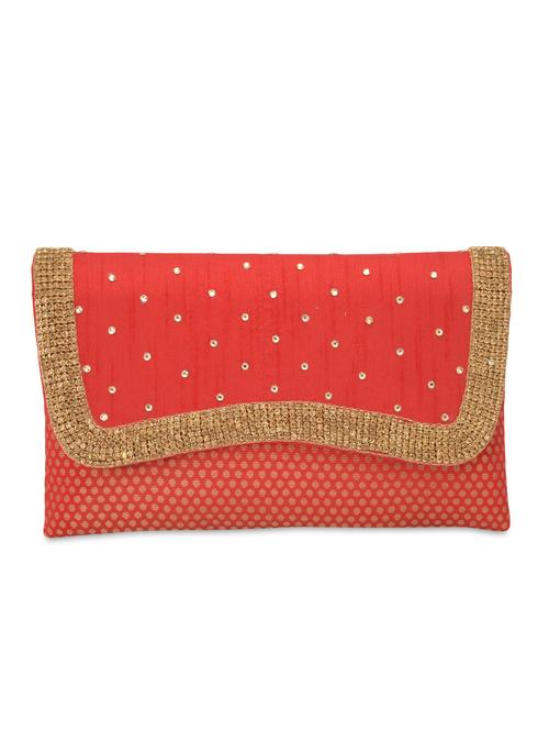 red brocade silk fabric clutch - 9731926 - Very Small Image - 1