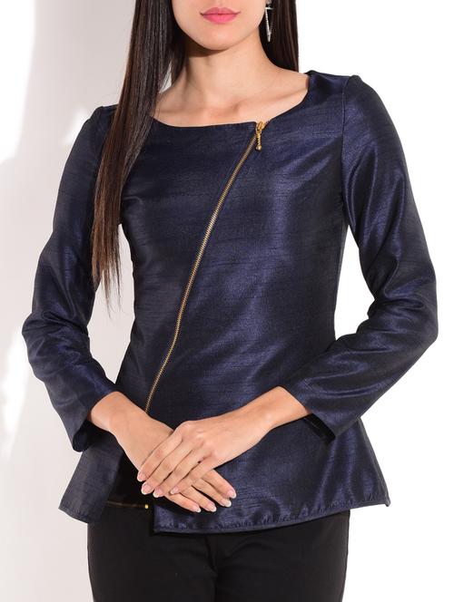 navy blue silk blazer - 9732797 - Very Small Image - 1