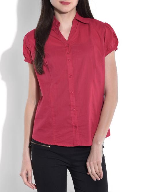solid magenta short sleeved cotton shirt - 9732956 - Very Small Image - 1