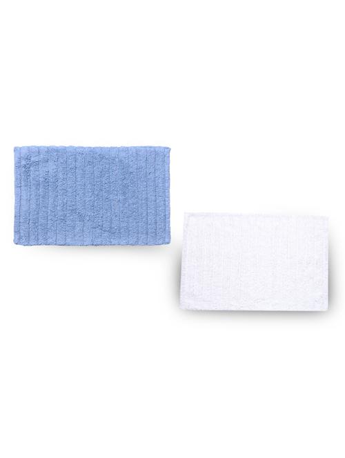set of 2 blue and cream rectangular ribbed cotton bathmats - 9733214 - Very Small Image - 1