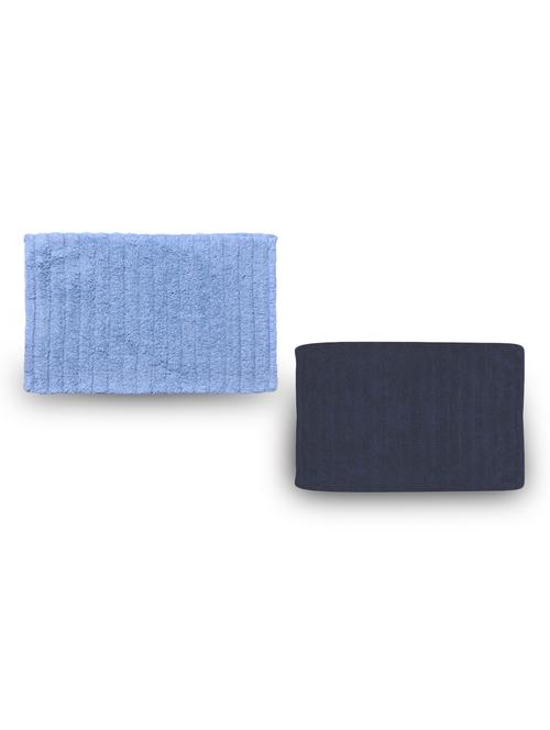 set of 2 blue and navy rectangular ribbed cotton bathmats - 9733215 - Very Small Image - 1