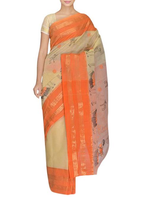 beige printed tant cotton saree - 9733566 - Very Small Image - 1