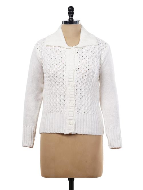white acrylic wool cardigan - 9734216 - Very Small Image - 1