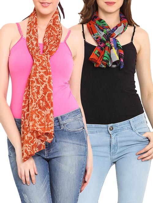 set of 2 multicolored printed scarves - 9735766 - Very Small Image - 1