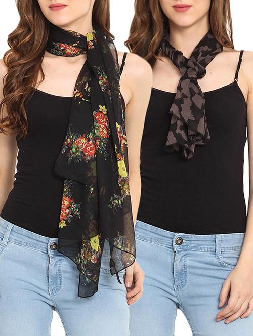 set of 2 black and brown printed scarves - 9735841 - Very Small Image - 1