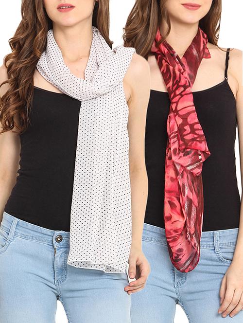 set of 2 white and red printed scarves - 9735845 - Very Small Image - 1