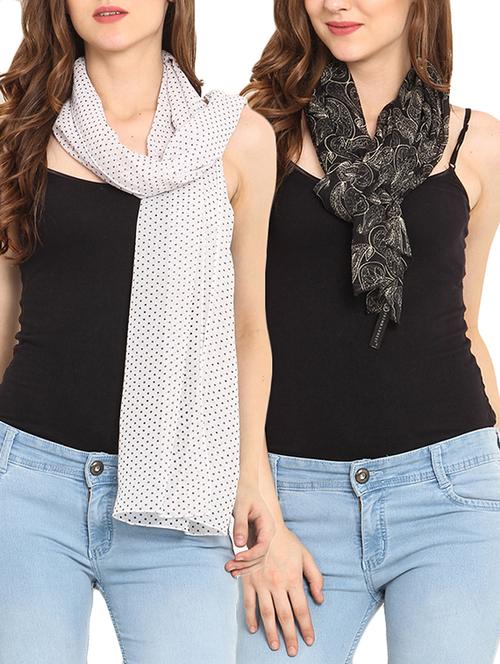 set of 2 white and black printed scarves - 9735847 - Very Small Image - 1