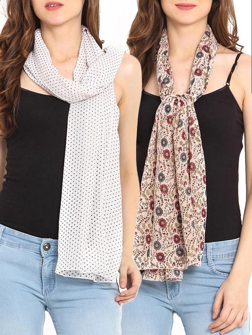 set of 2 white and beige printed scarves - 9735851 - Very Small Image - 1