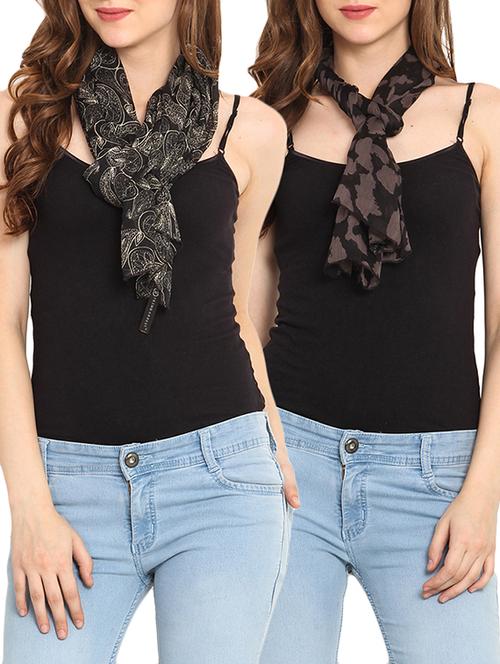 set of 2 black and brown printed scarves - 9735867 - Very Small Image - 1