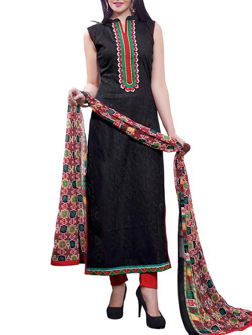black and red embroidered unstitched suit set - 9736713 - Very Small Image - 1