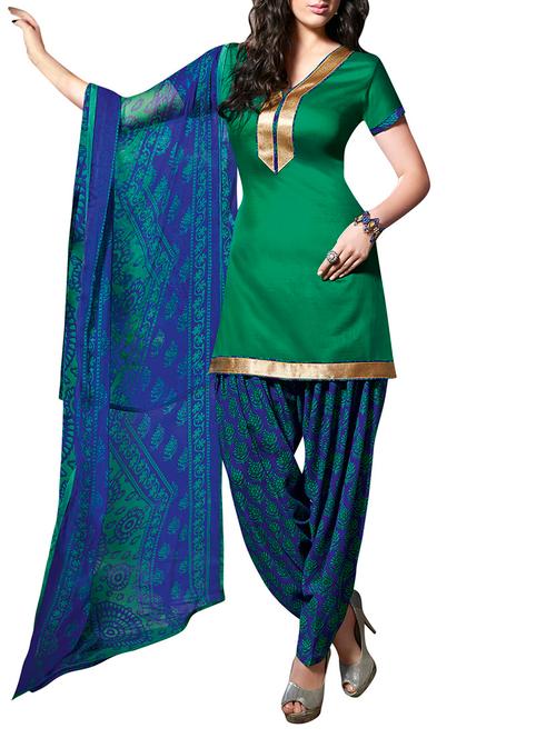 green and blue printed unstitched suit set - 9736721 - Very Small Image - 1