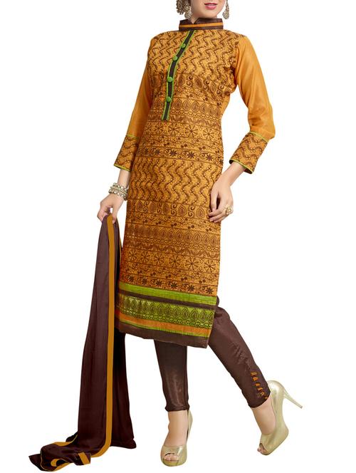 orange and brown embroidered unstitched suit set - 9736769 - Very Small Image - 1