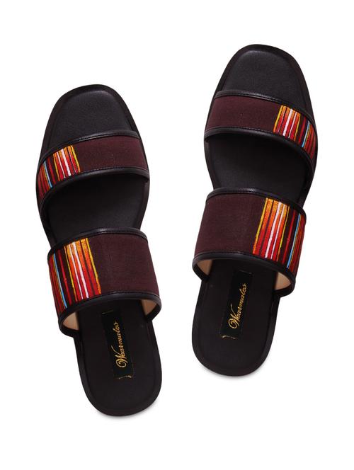 brown striped canvas banded slides - 9736829 - Very Small Image - 1