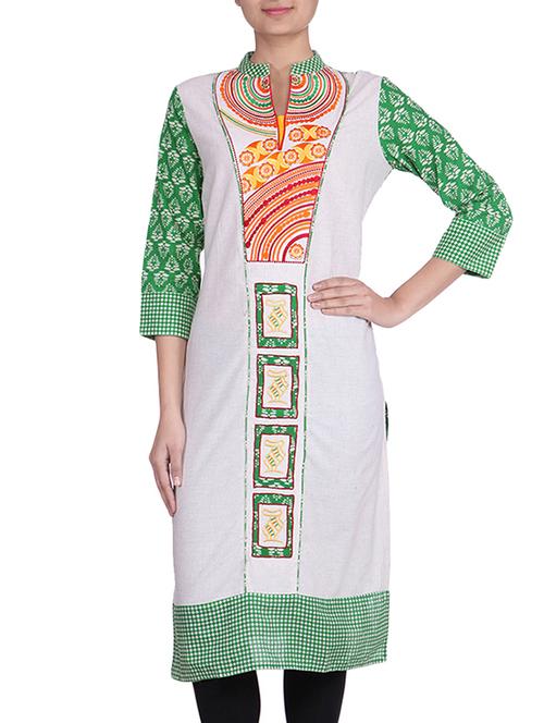 white cotton printed kurta - 9737519 - Very Small Image - 1