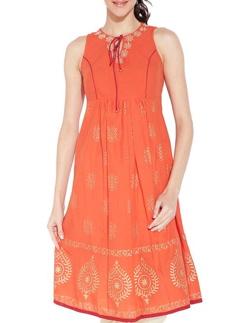 orange cotton kurta - 9738690 - Very Small Image - 1