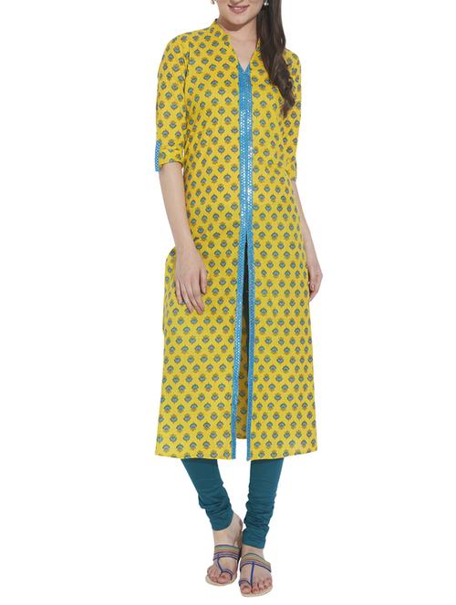 yellow cotton kurta - 9738902 - Very Small Image - 1