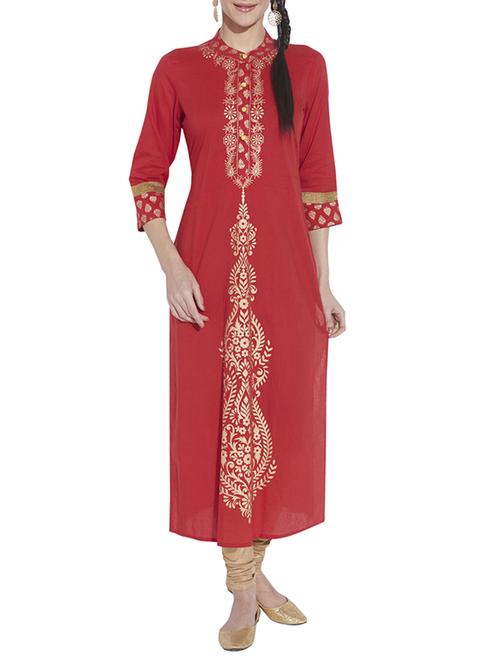 red cotton kurta - 9739002 - Very Small Image - 1