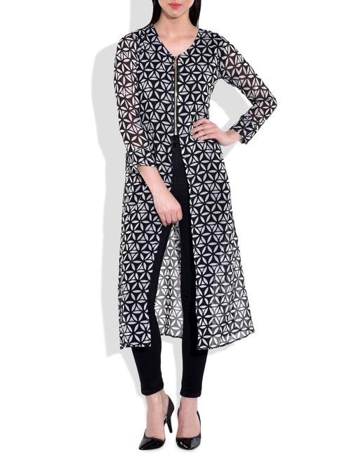 black and grey poly georgette tunic - 9740388 - Very Small Image - 1